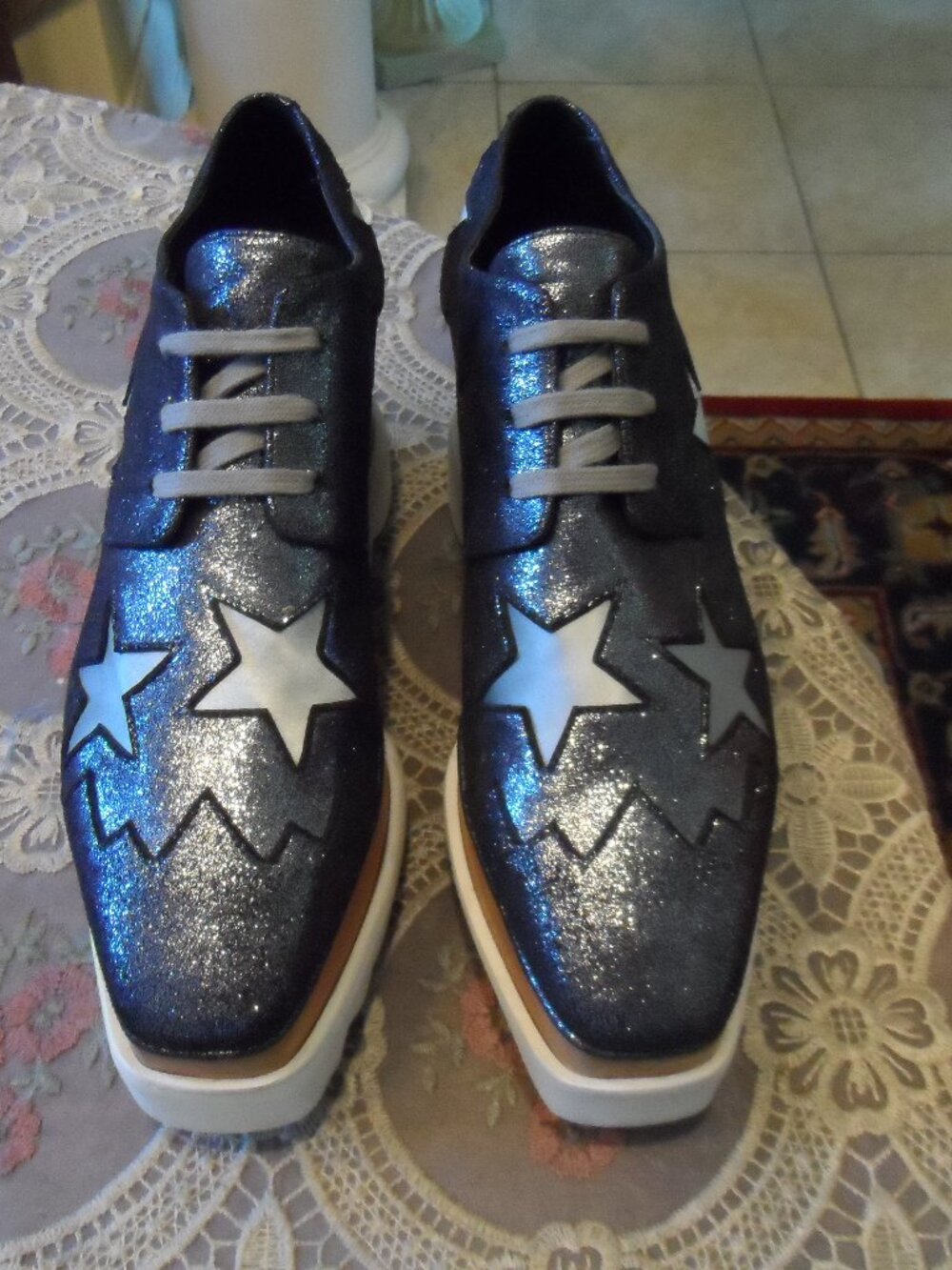 Stella McCartney Gray Metallic Star Elyse Platforms Oxfords Size IT 39B